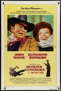 9t1905 ROOSTER COGBURN 1sh 1975 great art of John Wayne & Katharine Hepburn!