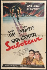 9t1909 SABOTEUR style C 1sh 1942 Alfred Hitchcock, Bob Cummings & Priscilla Lane run from Nazis, rare!