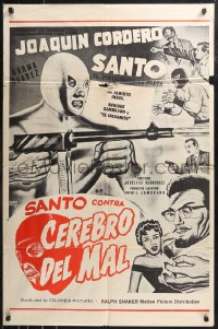 9t1913 SANTO CONTRA CEREBRO DEL MAL Spanish/US 1sh 1958 Santo, wrestler!