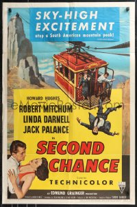 9t1922 SECOND CHANCE 3D 1sh 1953 cool art of Robert Mitchum, sexy Linda Darnell & cable car!