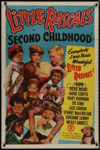 9t1923 SECOND CHILDHOOD 1sh R1952 Dickie Moore, Joe Cobb, Farina, Jackie Cooper, Our Gang kids!