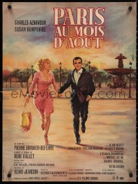 9w0970 PARIS IN THE MONTH OF AUGUST French 22x30 1966 Jean Mascii art of Charles Aznavour & Hampshire!