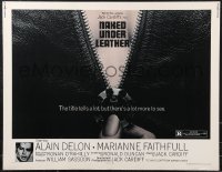 9w0635 NAKED UNDER LEATHER 1/2sh 1970 Alain Delon, super c/u of sexy Marianne Faithfull unzipping!