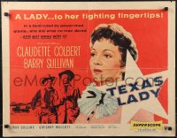 9w0647 TEXAS LADY style B 1/2sh 1955 great close up art of Claudette Colbert, Barry Sullivan!