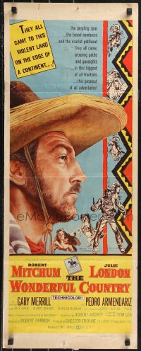 9w0211 WONDERFUL COUNTRY insert 1959 Texan Robert Mitchum in sombrero, cool artwork!