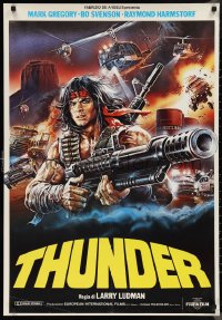 9w0404 THUNDER Italian 1sh 1983 wild different art of Mark Gregory with huge gun over giant battle!