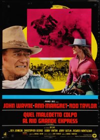 9w0549 TRAIN ROBBERS Italian 26x37 pbusta 1973 different montage w/ John Wayne & sexy Ann-Margret!