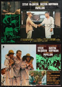 9w0575 PAPILLON set of 6 Italian 18x26 pbustas 1973 prisoners Steve McQueen & Dustin Hoffman!