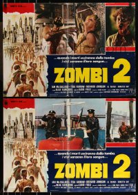 9w0581 ZOMBIE set of 4 Italian 18x26 pbustas 1980 Zombi 2, Lucio Fulci classic, different!