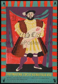 9w0905 PRIVATE LIFE OF HENRY VIII Polish 25x36 1955 different art of Laughton by Mroszczak, rare!