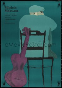 9w0848 YOUTH OF MAXIM Polish 23x33 R1967 Yunost Maksima, cool Jan Lenica art of man and guitar!