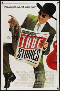 9w1464 TRUE STORIES 1sh 1986 giant image of star & director David Byrne reading newspaper!