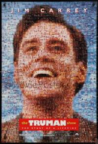 9w1465 TRUMAN SHOW teaser DS 1sh 1998 really cool mosaic art of Jim Carrey, Peter Weir