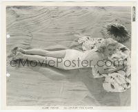 9y1148 CLAIRE TREVOR 8.25x10 still 1936 great overhead shot in satin swimsuit & laying on sand!