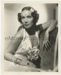 9y1173 DOLORES DEL RIO 8.25x10 still 1937 beautiful seated portrait in satin & jewels by Scahfer!