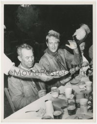 9y1190 FIGHTING KENTUCKIAN candid 8x10 still 1949 John Wayne in costume eating w/ visitor Ward Bond!