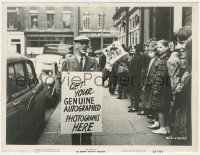 9y1216 HARD DAY'S NIGHT 7.75x10.25 still 1964 Wilfrid Brambell holding sign for Beatles autographs!