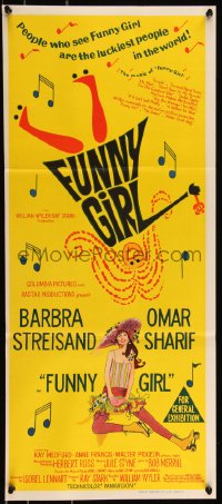 9y0389 FUNNY GIRL Aust daybill 1969 hand litho of Barbra Streisand, directed by William Wyler!