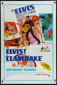 9y1529 CLAMBAKE 1sh 1967 McGinnis art of Elvis Presley in speed boat w/sexy babes, rock & roll!