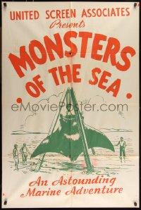 9y1545 DEVIL MONSTER 1sh R1930s Monsters of the Sea, cool artwork of giant manta ray!