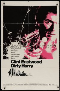 9y1549 DIRTY HARRY 1sh 1971 art of Clint Eastwood pointing his .44 magnum, Don Siegel crime classic!