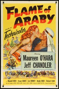 9y1571 FLAME OF ARABY 1sh 1951 romantic sexy art of Maureen O'Hara & Jeff Chandler!