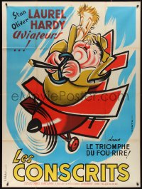 9y1870 FLYING DEUCES French 1p R1950s great cartoon art of Stan Laurel & Oliver Hardy in plane!