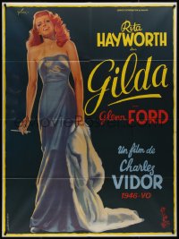 9y1878 GILDA French 1p R1972 art of sexy Rita Hayworth full-length in sheath dress by Boris Grinsson!