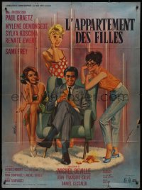 9y1879 GIRL'S APARTMENT French 1p 1963 sexy art of Demongeot, Koscina, Ewert & Frey by Jean Mascii!