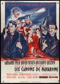 9y1886 GUNS OF NAVARONE style C French 1p R1970s art of Peck, Niven & Anthony Quinn by Mascii!