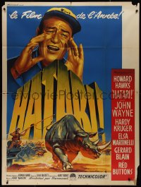 9y1890 HATARI French 1p 1962 Howard Hawks, best art of John Wayne in Africa by Roger Soubie!