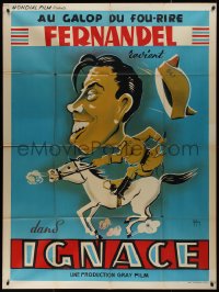 9y1905 IGNACE French 1p R1950s wacky A. Rinn art of Fernandel in military uniform riding horse!