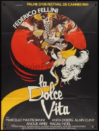 9y1932 LA DOLCE VITA French 1p R1970s Federico Fellini, cool different art by Rene Gruau!