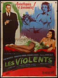 9y1945 LES VIOLENTS French 1p 1957 great different Xarrie art of guy with gun by sexy girls!