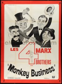 9y1968 MONKEY BUSINESS French 1p R1960s different Xarrie art of all 4 Marx Brothers including Zeppo!