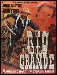 9y2027 RIO GRANDE French 1p R1960s Faugere art of John Wayne & Maureen O'Hara, directed by John Ford!