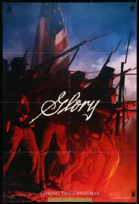 9y1582 GLORY teaser 1sh 1989 Morgan Freeman, Matthew Broderick, Denzel Washington, Civil War!