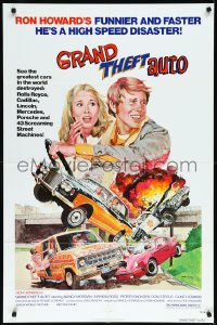 9y1585 GRAND THEFT AUTO 1sh 1977 Ron Howard, Roger Corman, John Solie car crash art!