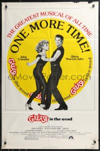 9y1586 GREASE 1sh R1980 John Travolta & Olivia Newton-John in a most classic musical, one more time!