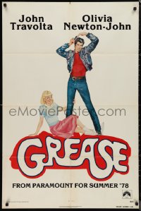 9y1587 GREASE advance 1sh 1978 Fennimore art of Travolta & Olivia Newton-John, classic musical!