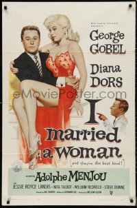 9y1598 I MARRIED A WOMAN 1sh 1958 full-length art of sexy Diana Dors sitting in George Gobel's lap!