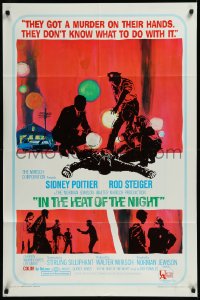 9y1603 IN THE HEAT OF THE NIGHT 1sh 1967 Sidney Poitier, Rod Steiger, Warren Oates, cool crime art!