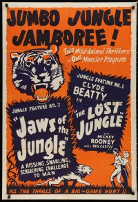 9y1617 LOST JUNGLE/JAWS OF THE JUNGLE 1sh 1930s cool different art of big cats, ultra rare!