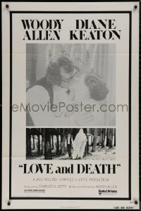 9y1618 LOVE & DEATH 1sh 1975 wacky Woody Allen & Diane Keaton romantic kiss close up!