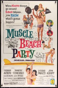 9y1638 MUSCLE BEACH PARTY 1sh 1964 Frankie & Annette, 10,000 biceps & 5,000 bikinis!