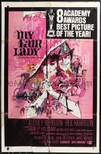 9y1639 MY FAIR LADY 1sh 1964 classic art of Audrey Hepburn & Rex Harrison by Bob Peak!