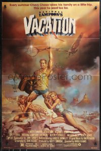 9y1640 NATIONAL LAMPOON'S VACATION 1sh 1983 art of Chevy Chase, Brinkley & D'Angelo by Vallejo!