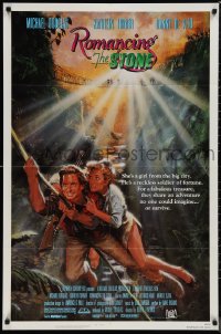 9y1685 ROMANCING THE STONE 1sh 1984 Robert Zemeckis, art of Michael Douglas & Kathleen Turner!