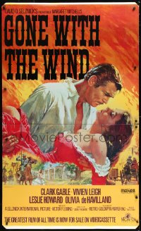 9y0276 GONE WITH THE WIND standee R1985 Terpning art of Gable carrying Leigh over burning Atlanta!