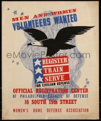 9y0300 MEN & WOMEN VOLUNTEERS WANTED 18x22 WWII war poster 1941 register for civilian defense!